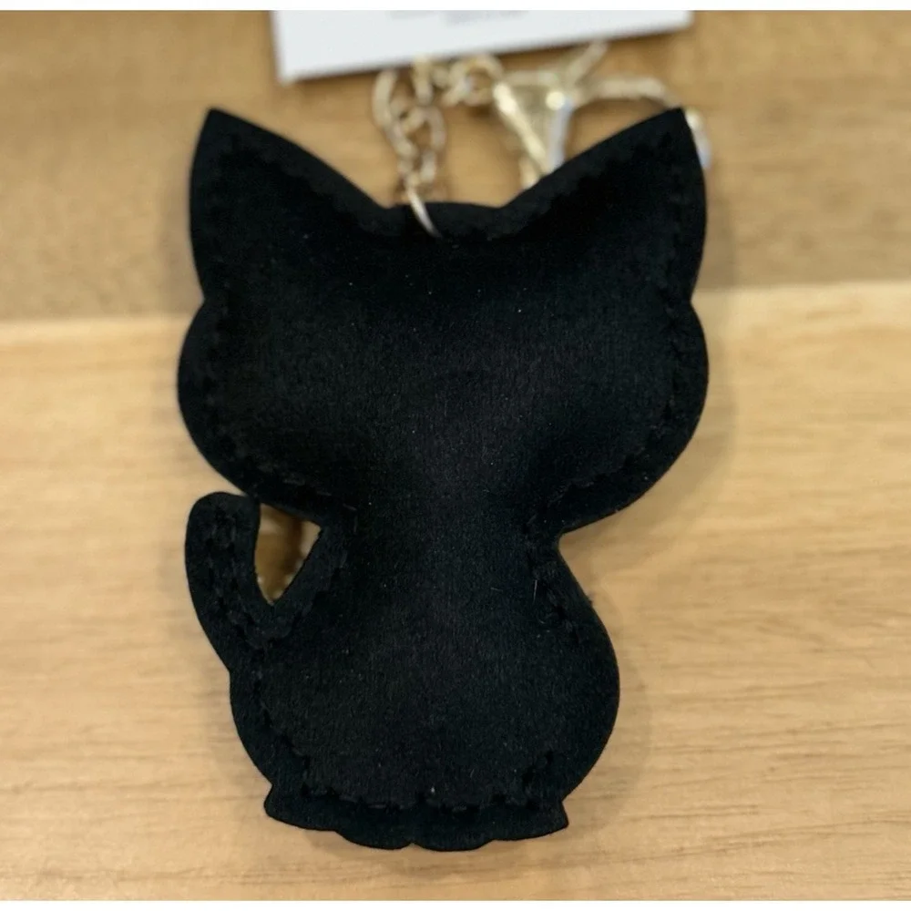 Black Cat Rhinestone Bling Faux Suede Stuffed Key Chain Charm Cat Lover Gift NEW